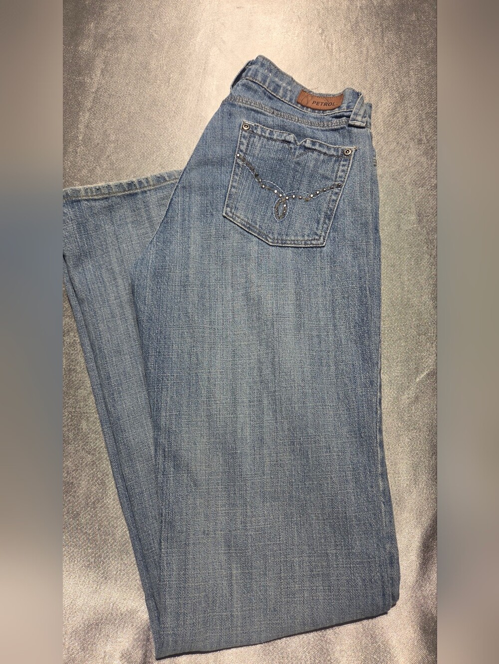 Light Blue Women's Jeans with Studded Pocket Detail